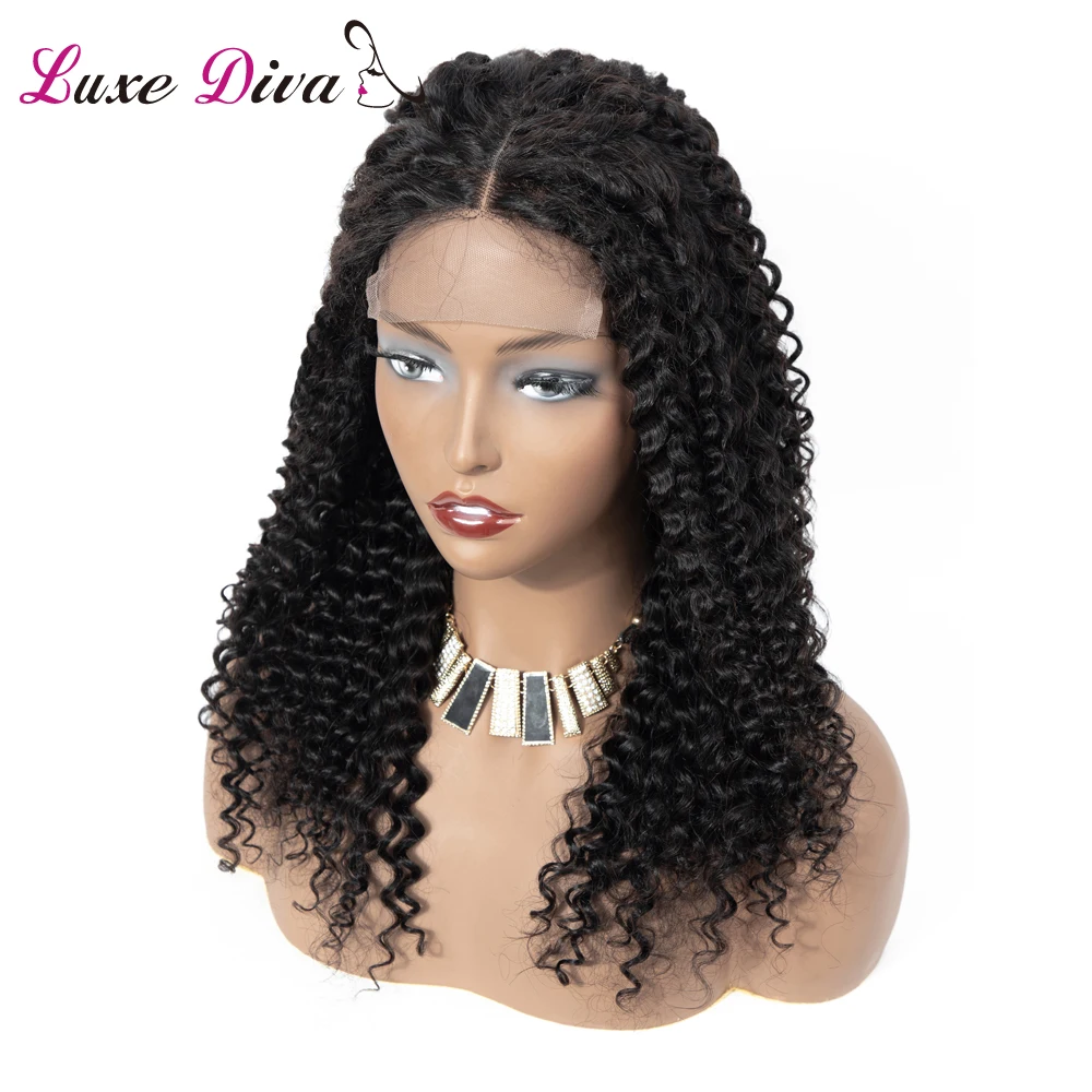 LUXE DIVA странный вьющиеся 4*4 перед парик малайзии Синтетические волосы на кружеве