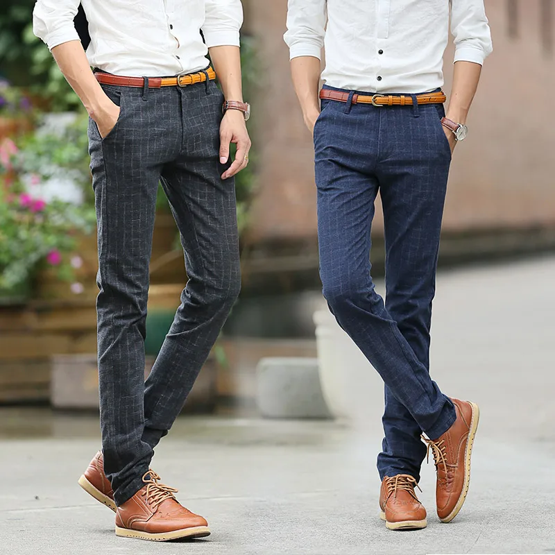 Брюки мужские 2020 модные классические Стрейчевые штаны хлопковые клетчатые