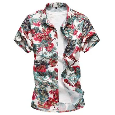 5333 red LONMMY 5XL 6XL 7XL мужские рубашки в цветах повседневные приталенные Блузы с коротким рукавом мужские рубашки с цветочным принтом camiseta masculina лето - Цвет: 5333 red