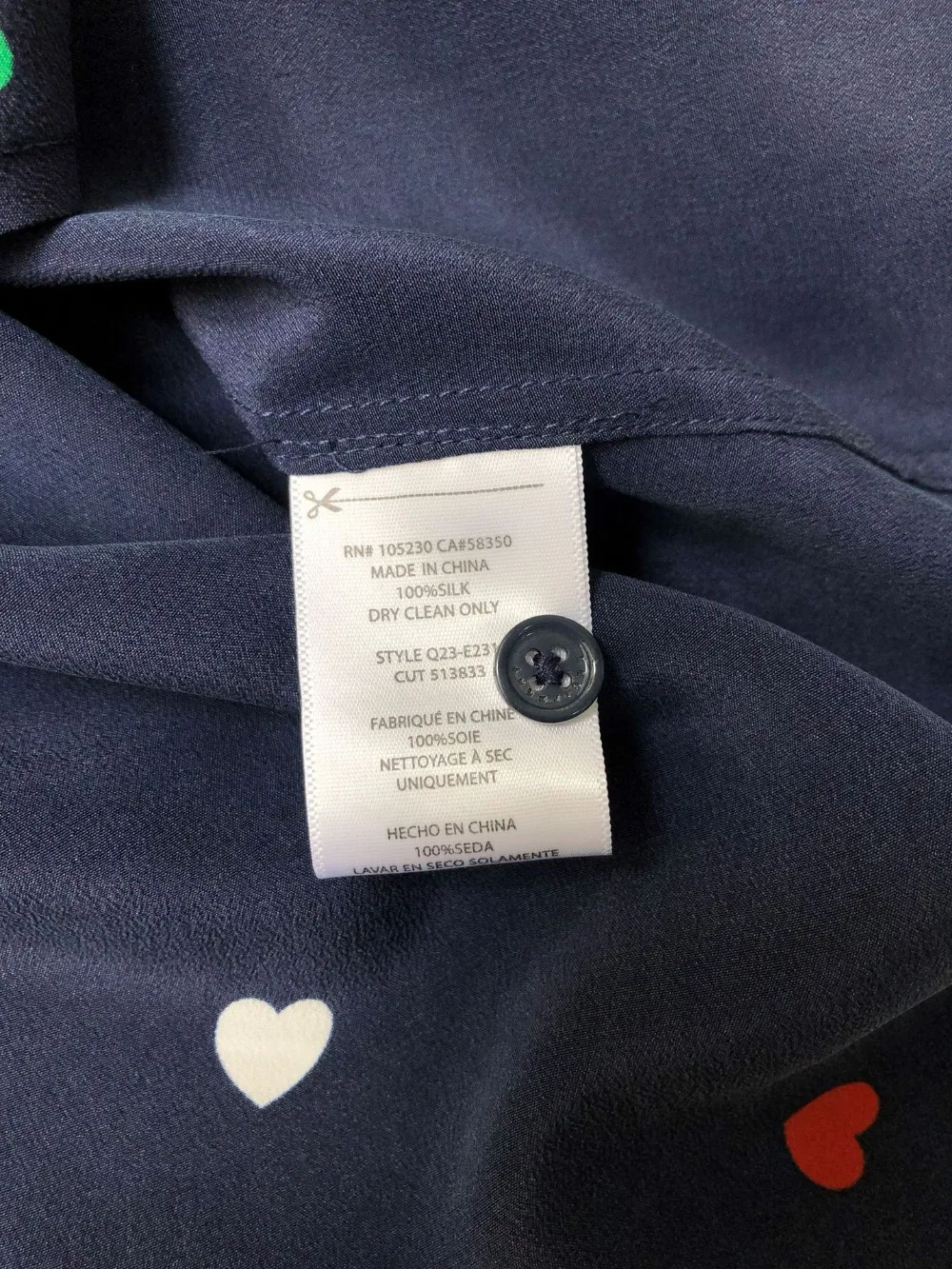 Натуральный шелк, блузка с красочным принтом в виде сердца, шифоновая блуза, Женская офисная блуза высокого качества для подиума, темно-синяя, новинка