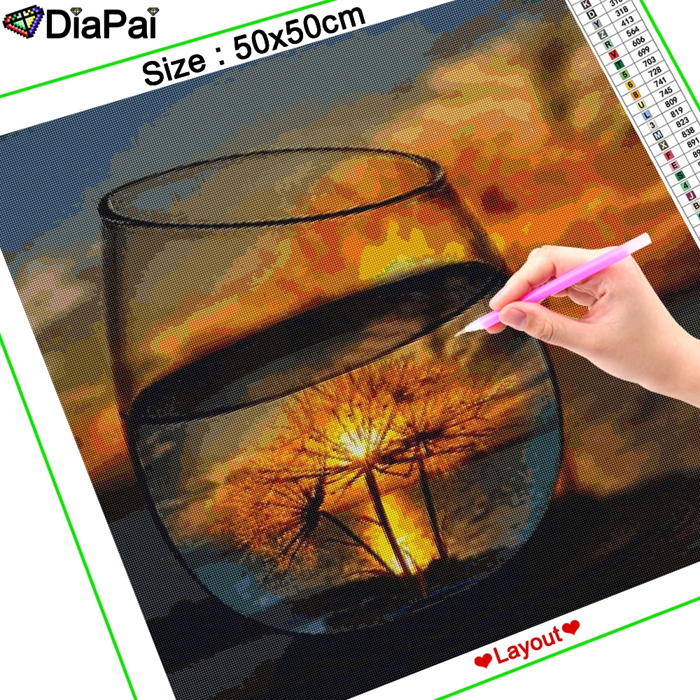 DIAPAI 5D алмазная картина Полная площадь/круглая &quotчашка закат пейзаж&quot