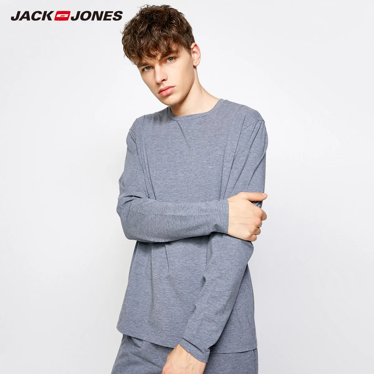 JackJones Весна Осень Мужчины круглый воротник с длинными рукавами Топы домашняя одежда | 2183HE504 - Цвет: Grey