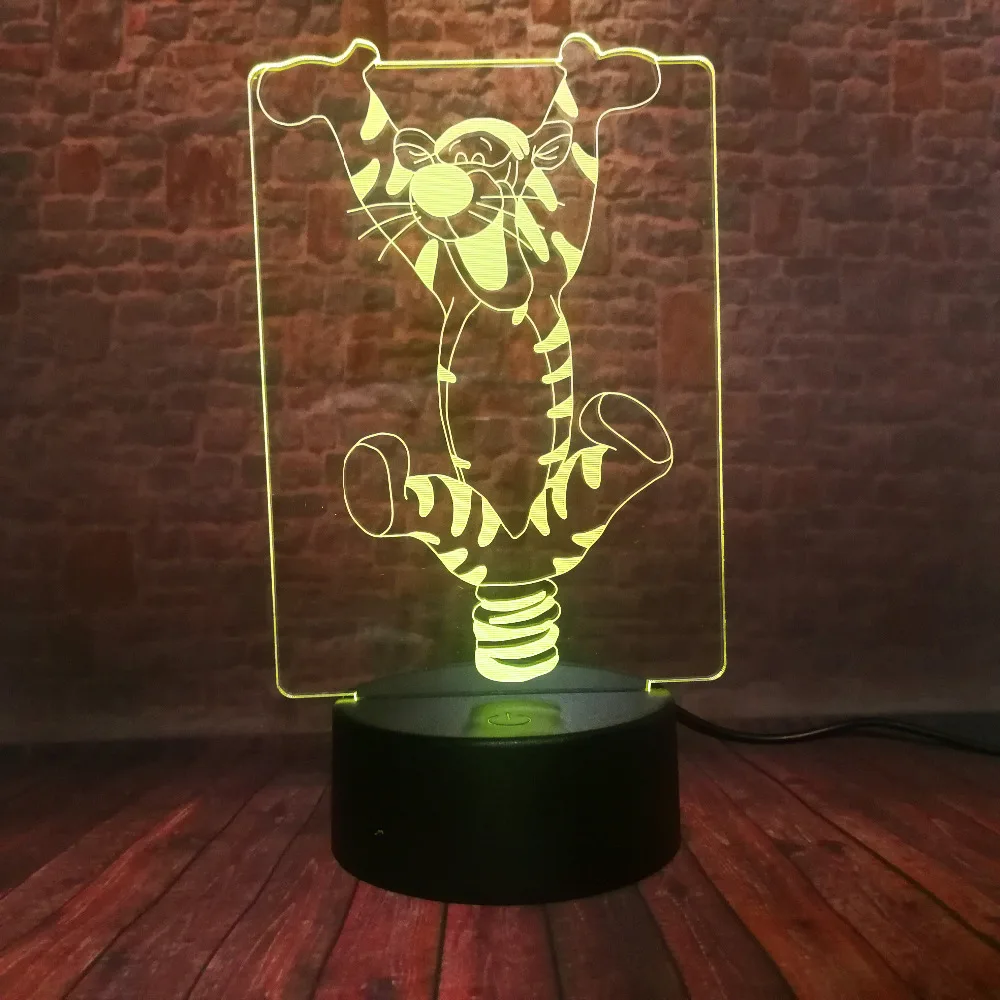 Мультфильм 3D Ху прыгающий тигра ИК 7 цветов USB лампа с голограммой Светильник Настольный детский спальный Декор друг игрушки подарки Прямая поставка