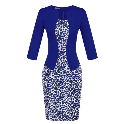 Весеннее платье, винтажное, офисное, Vestidos Renda, топы, карандаш, женская одежда, сексуальное, облегающее, для работы, одежда, вечерние, женское платье - Цвет: Leopard Dark blue