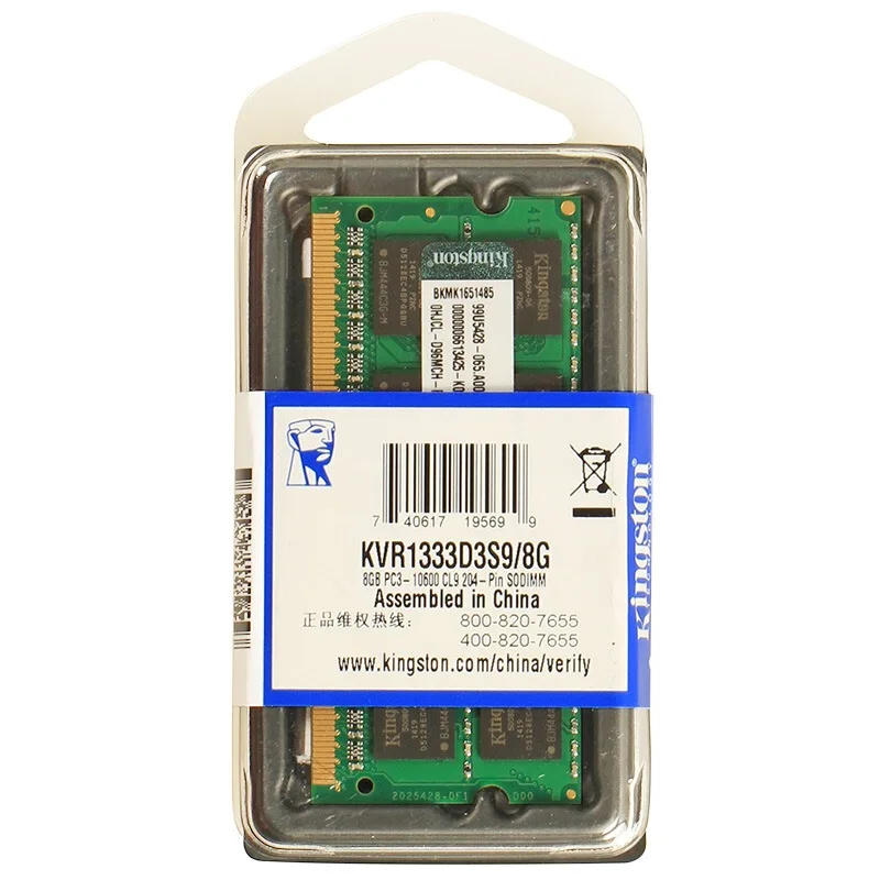Оперативная память Kingston DDR3 8 Гб оперативная память для ноутбука 8 Гб Память ddr3 1333 МГц KVR1333D9S9/8G CL9 1,5 V PC3-10600 204pin SODIMM оперативная память для ноутбука