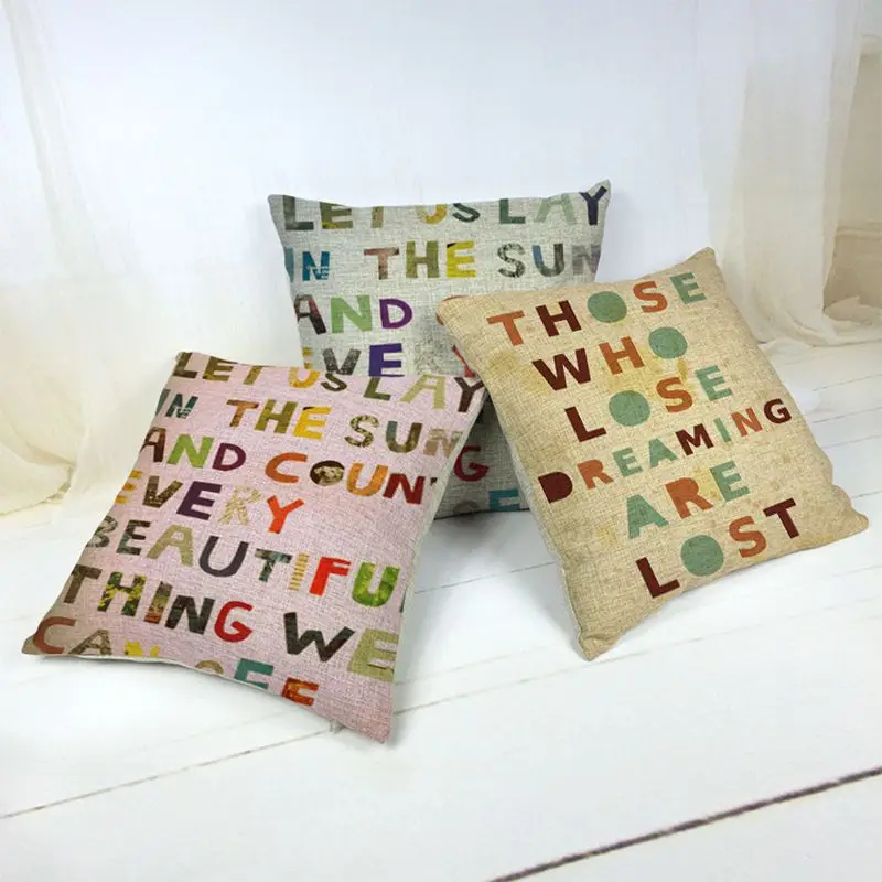 Простая цветная английская текстовая серия хлопковая льняная Подушка домашнее