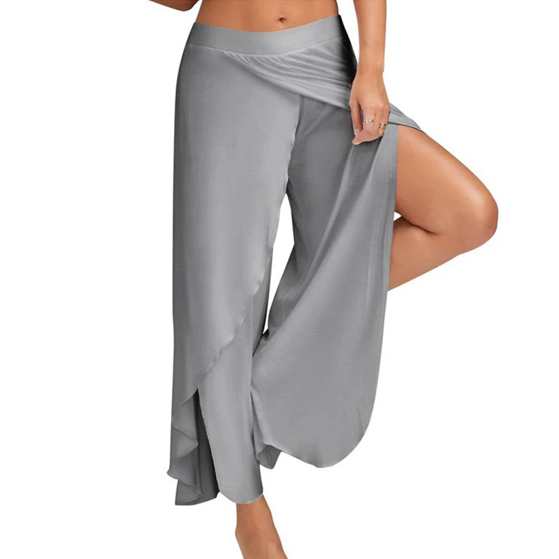 CHRLEISURE Большие размеры широкие брюки для женщин сплошной цвет Высокая талия