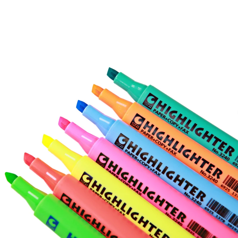 

7Pcs Highlighter Fluorescent Markers Pen School Supplies Japanese Stationery For Painting Triangle Crystal