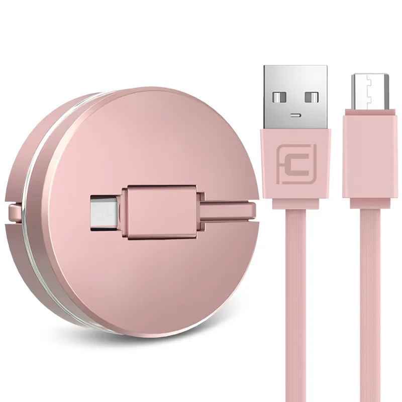 Rose gold CAFELE 1 м выдвижной мини микро USB кабель для samsung милый Быстрая зарядка USB кабель для передачи данных для Xiaomi huawei Android мобильный телефон - Цвет: Rose gold