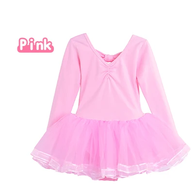 Pink Long Sleeve Детское балетное платье для девочек, гимнастическое трико, бальное платье для танцев, длинный/короткий рукав, балетная пачка, костюм для выступлений для детей - Цвет: Pink Long Sleeve
