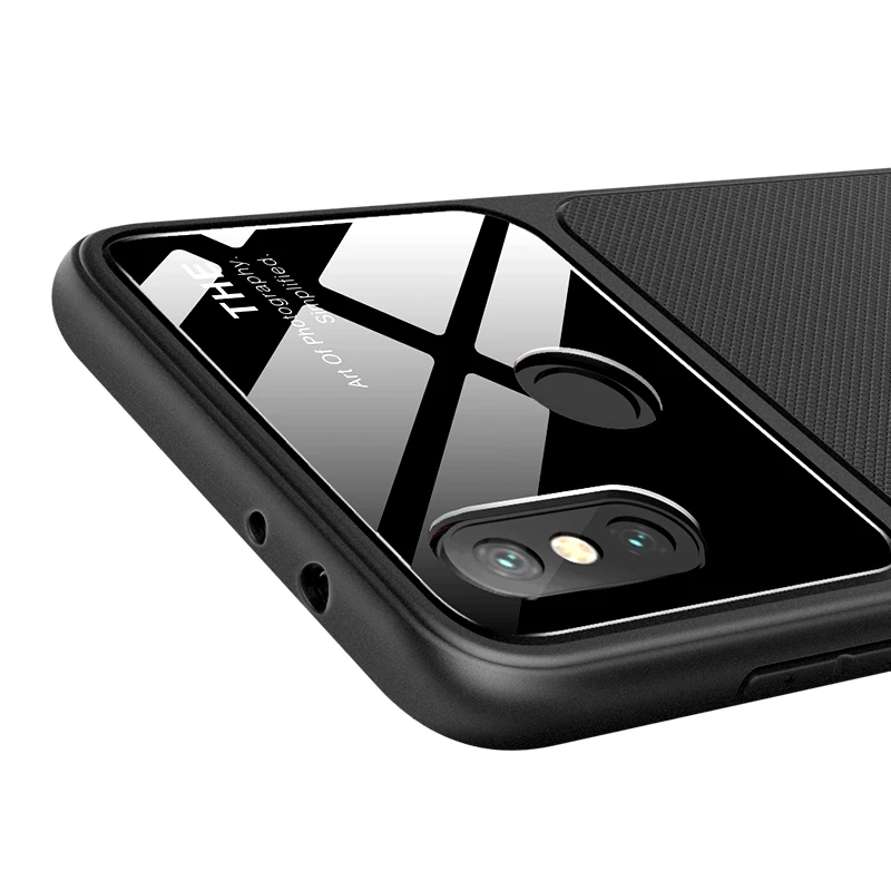 Lenuo TPU + Glass case for Xiaomi Mi A2 6X Soft Silicone Tempered glass Shockproof 3D Diamond pattern shell Cover For |