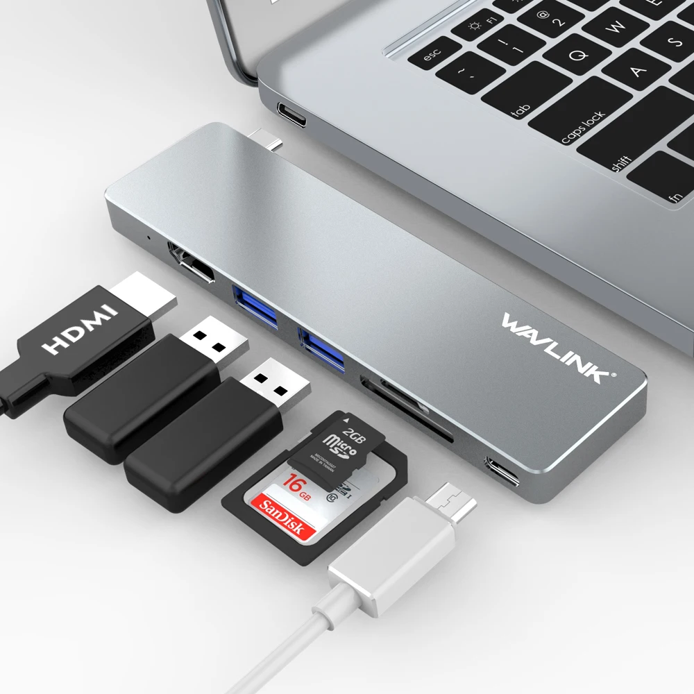 Wavlink USB-C концентратор адаптер 4k HDMI выход Тип C с доставкой питания кардридер 3,0 многопортовый мини док-станция для Macbook pro