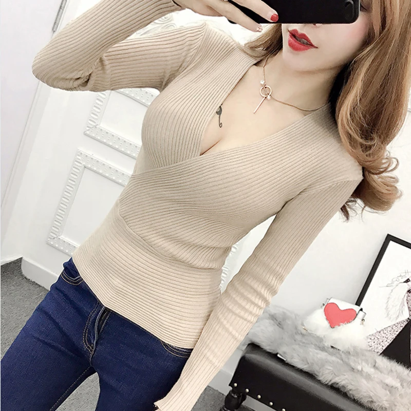 Blusas De Inverno Feminina 2020 Winter Slim Long Sleeve Knitted Sweater Sexy V-Neck Women Sweaters Fashion Pullover Pull Femme |