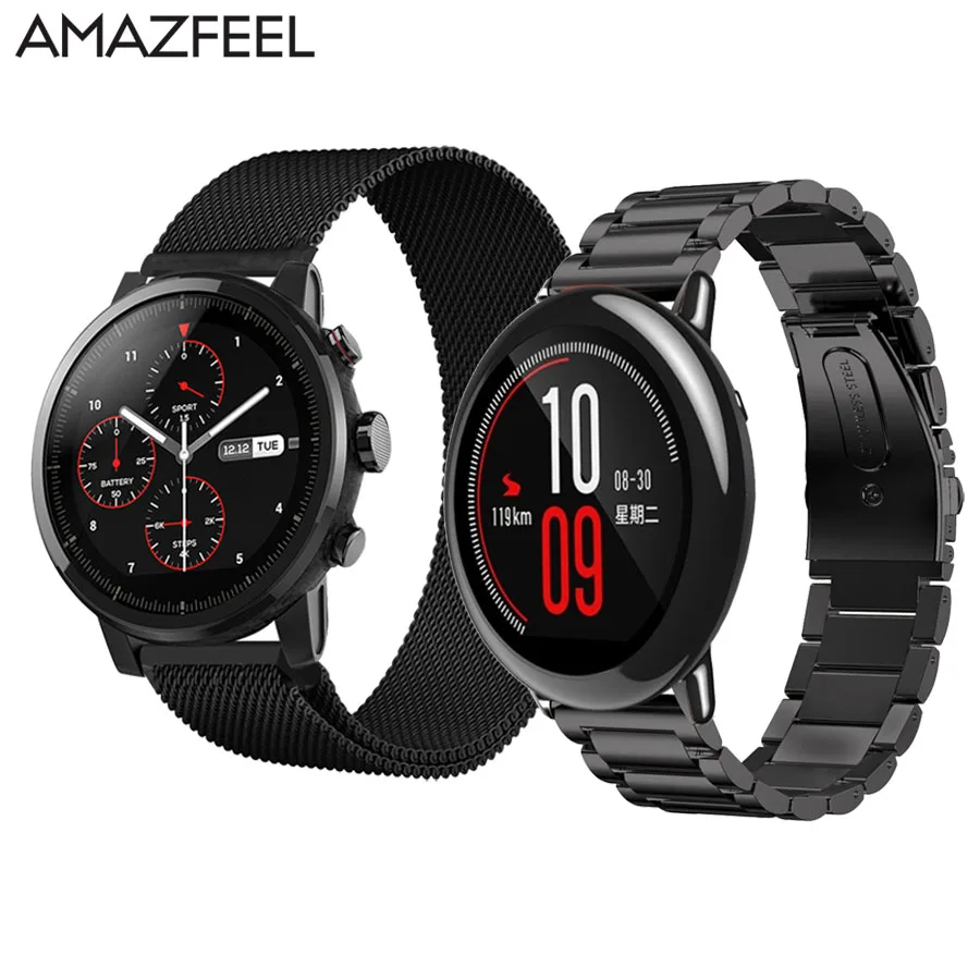 Ремешок для часов Huami Amazfit Pace Stratos 2 металлический ремешок из нержавеющей стали для Amazfit ремешок Bip браслет на запястье 20 мм 22 мм