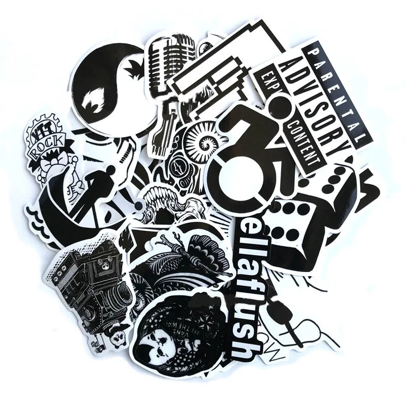 100pcs Black and White Random Stickers Graffiti Funny Sticker for Laptop Suitcase Skateboard Moto Bicycle Car Kid's Toy | Игрушки и