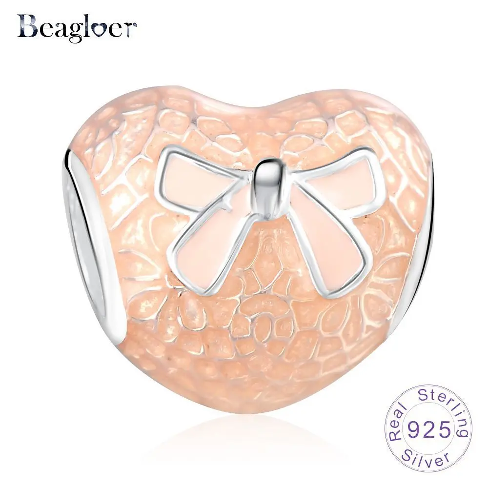Beagloer высокое качество 925 пробы серебро розовым бантом и кружева сердце розовый