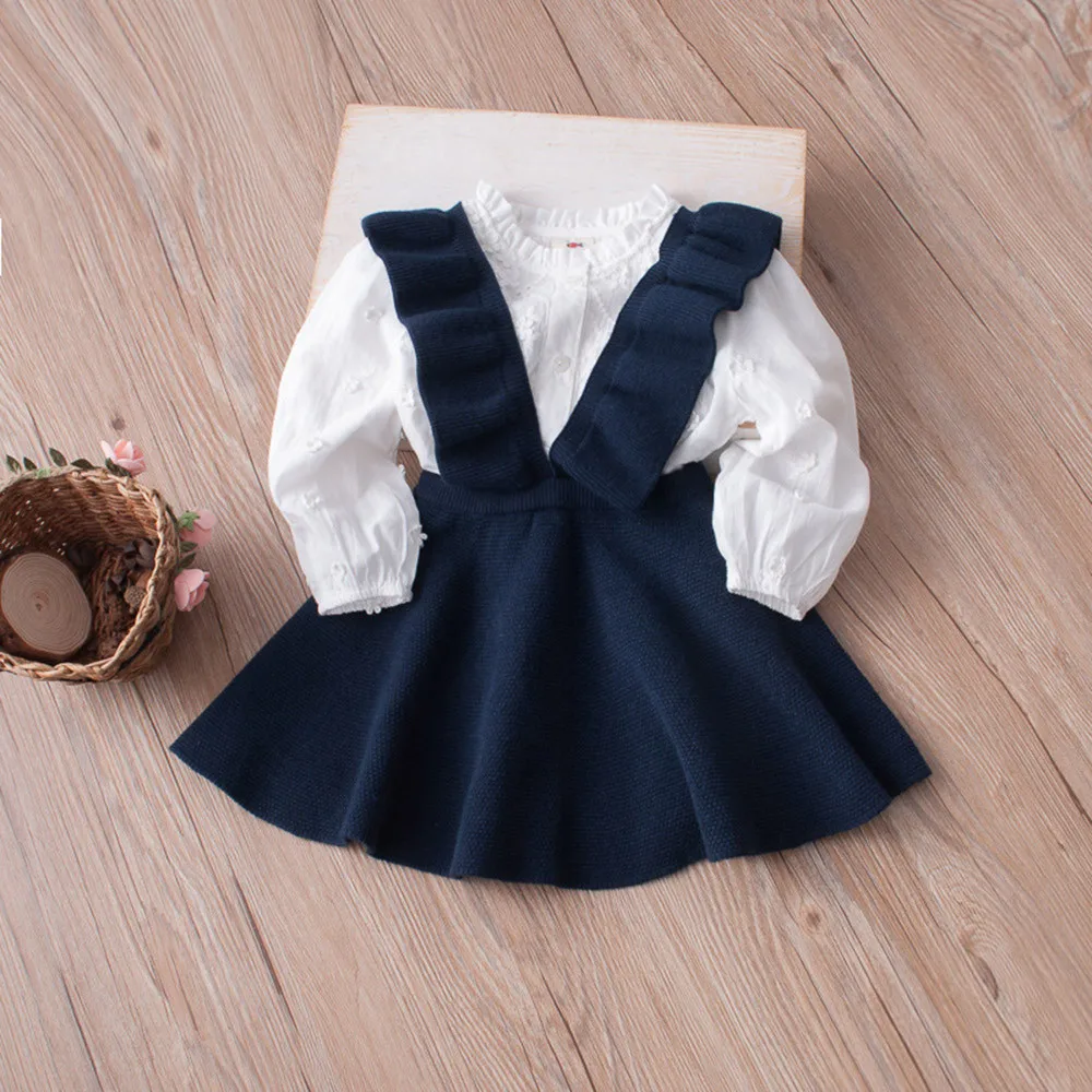 Осенне-зимний вязаный свитер для маленьких девочек Однотонное платье без