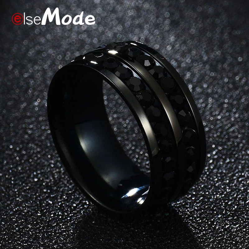 ELSEMODE Двухрядное черное кольцо из титановой стали 316L для женщин обручальное