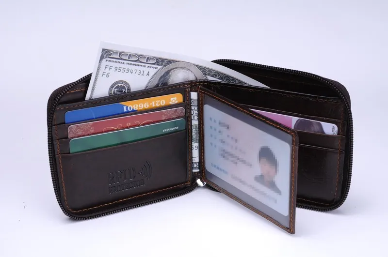 MRF9 модный мужской кошелек на молнии RFID Блокировка ID кредитный держатель для карт Топ Зерно натуральная коровья кожа мужской кошелек с карманом