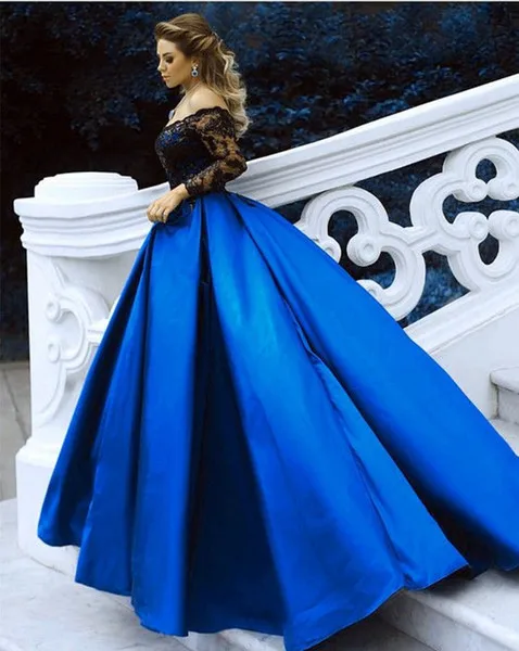 Бальные платья, бальное платье с длинным рукавом, vestido de 15 anos de debutante, милое 16 платье, Дубай, арабское бальное платье, зеленый, синий - Цвет: Синий