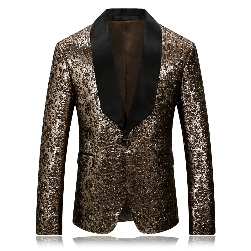 

High Quality Gold Mens Floral Blazer Stage Costumes For Singers Vintage Party Shawl Collar Palace Rich Prom Blazers Man 8668