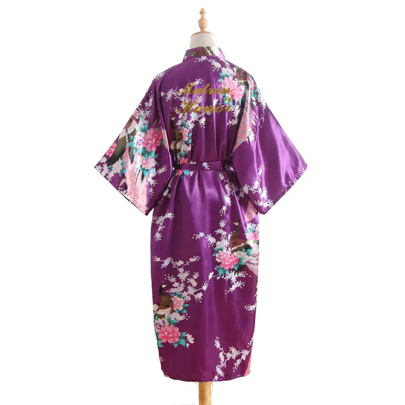 dark purple BZEL Matron Of Honor, женские халаты, свадебные, вечерние, подарок, цветочные, атласные, шелковые халаты, кимоно, халат, халат, ночная рубашка, Халат - Цвет: dark purple
