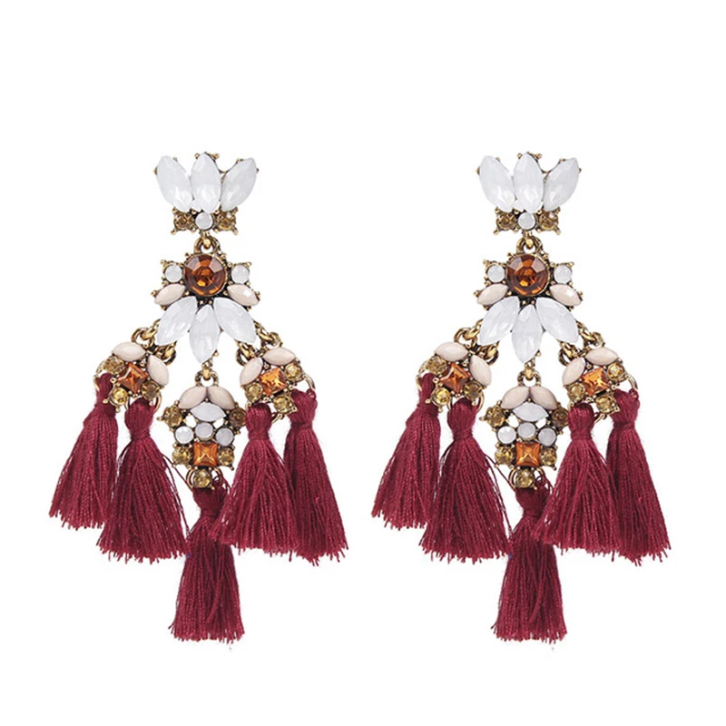 AE-CANFLY Vintage Rhinestone Tassel Earrings Women Long Dangle Drop Brincos For Party Gift | Украшения и аксессуары