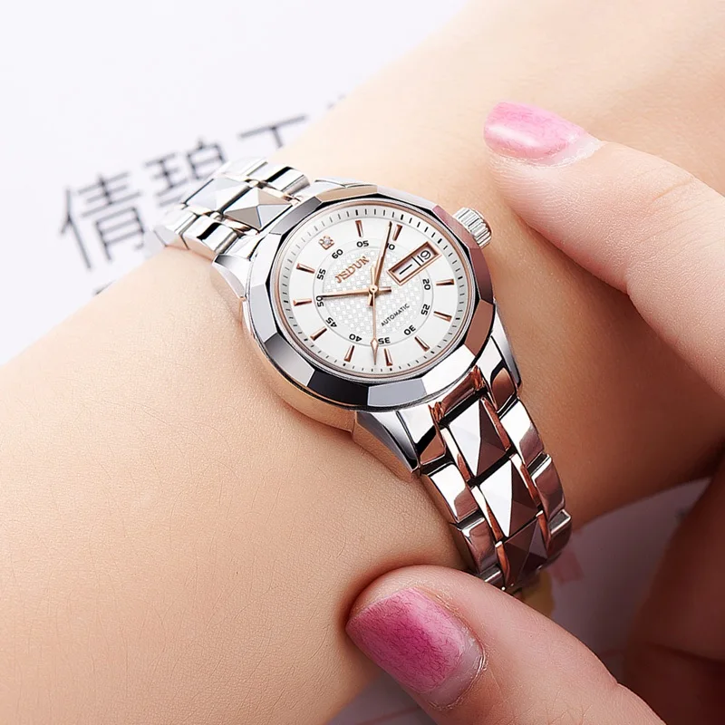 Gold white lady JSDUN женские часы женские наручные часы relojes mujer Роскошные автоматические механические вольфрамовые часы J-L8014 - Цвет: Gold white lady