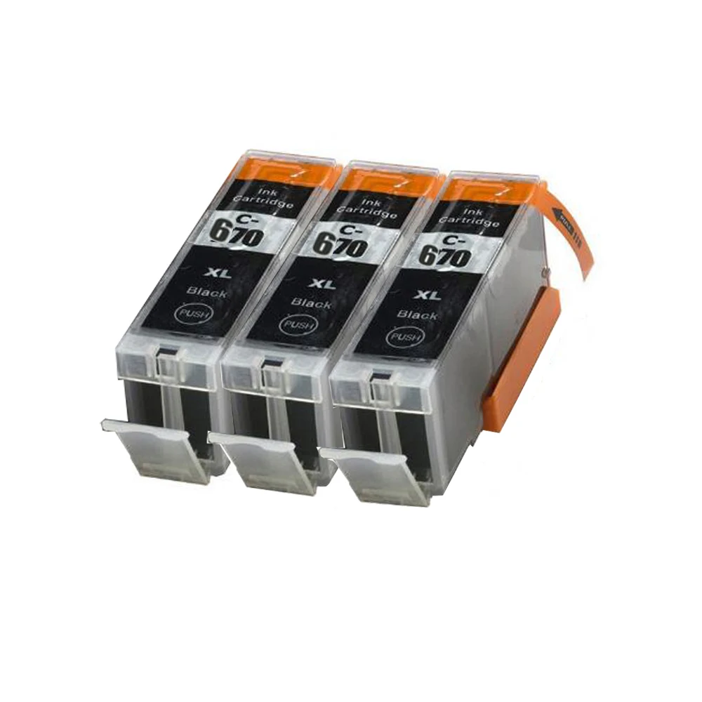 Картридж с черными чернилами PGI670 вверх 3 шт. совместим Canon MG5760 MG5765 MG5766 MG6860 MG6865 TS6060
