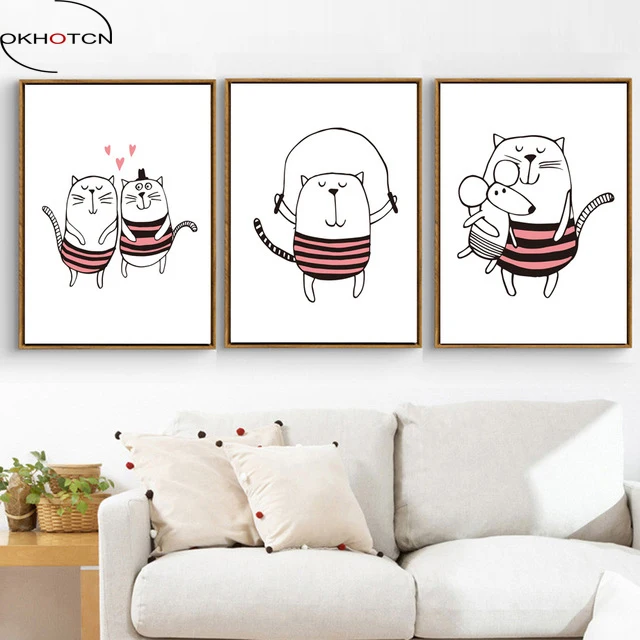 

OKHOTCN No Framed Cat Picture Oil Painting Printed On Canvas Nordic Minimalist Posters Kids Room Animal Home Decor Wall Artworks
