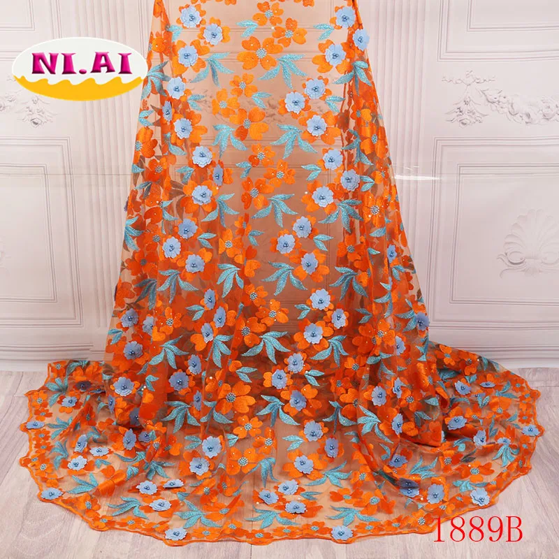 African Lace Fabric 2018 High Quality Orange French Tulle Applique Nigerian Trimmings For SewingNA1889B-1 | Дом и сад