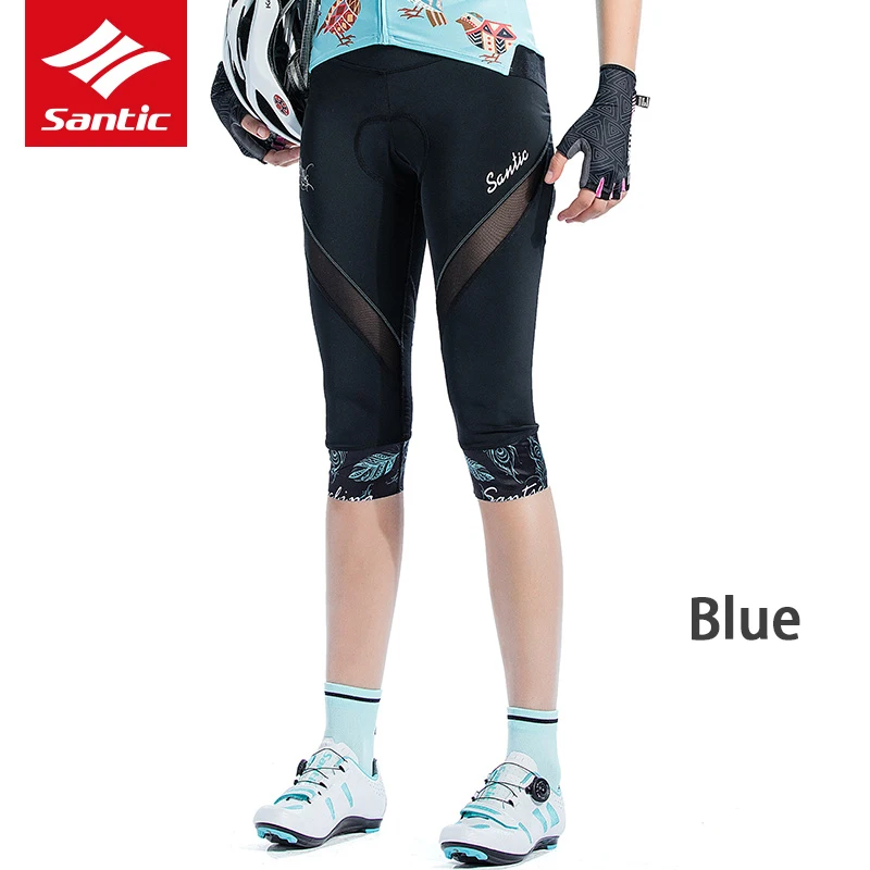 Blue Santic Coolmax 4D мягкие женские велосипедные шорты Весна Лето Уличная дорога MTB езда на велосипеде 6 центов брюки женские колготки шорты - Цвет: Blue