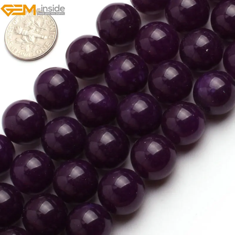 Gem-inside 4-14mm Round Stone Beads Dark Purple Jade For Jewelry Making Bracelets Women 15'' DIY Jewellery | Украшения и