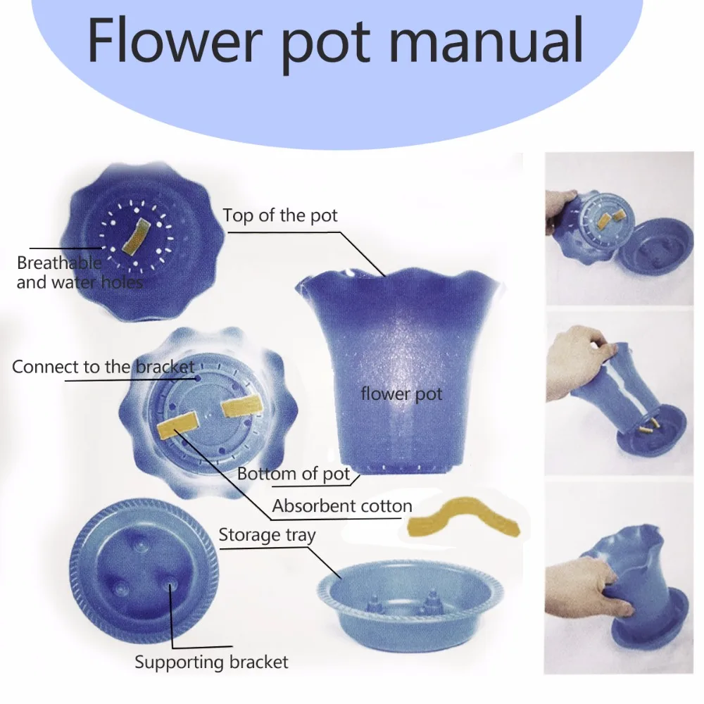 6 шт. квадратная форма мини-пластиковые горшки для цветов автоматический горшок