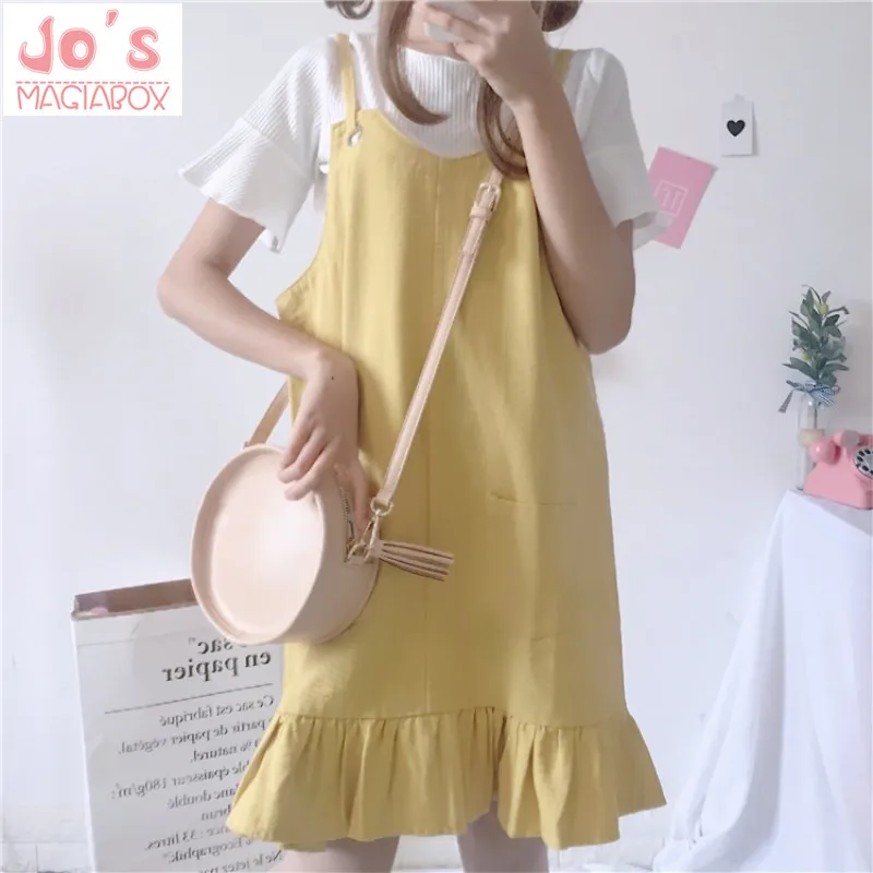 Летнее платье Kawaii, платье на бретельках, Vestidos Kawaii, платье Харадзюку, белая короткая повседневная одежда, японский стиль