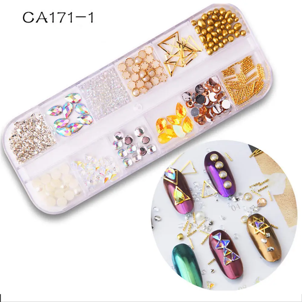 CA171-1 Mix Shaped 3D сплав металла декоры дизайн ногтей Стразы шпильки заклепки бисера металлические украшения блестящие украшения для маникюра DIY для женщин Типсы для ногтей - Color: CA171-1