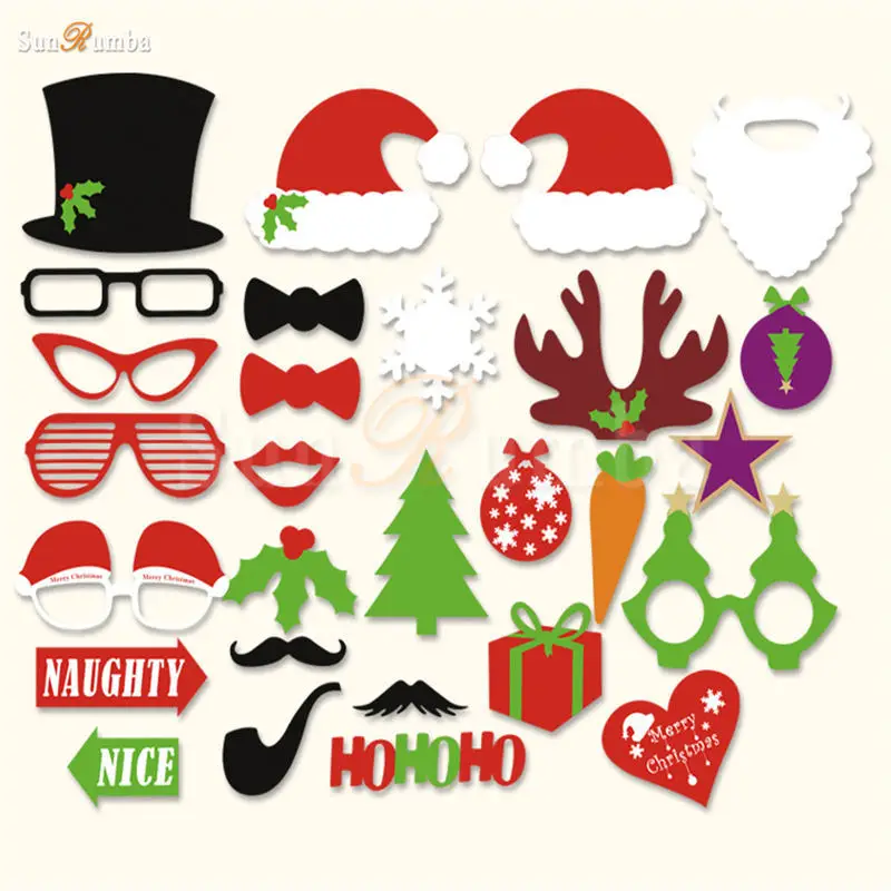 28pcs Photo Booth Props Christmas Decoration Party Supplies Photocall Accessories Photobooth for Shoot Stick | Дом и сад