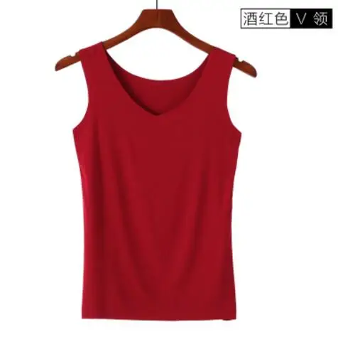 V-neck red Женские топы на бретелях большого размера Модальные женские летние однотонные повседневные жилеты черные без рукавов Фитнес Досуг Дамская майка плюс размер - Цвет: V-neck red