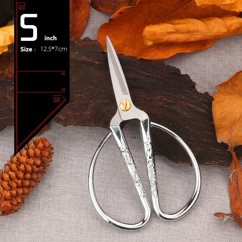 Profession Stainless Steel Paper Cutting Scissors Vintage Retro Sewing Scissors Durable Embroidery Tailor Scissors for Fabric - Цвет: 5inch Silver
