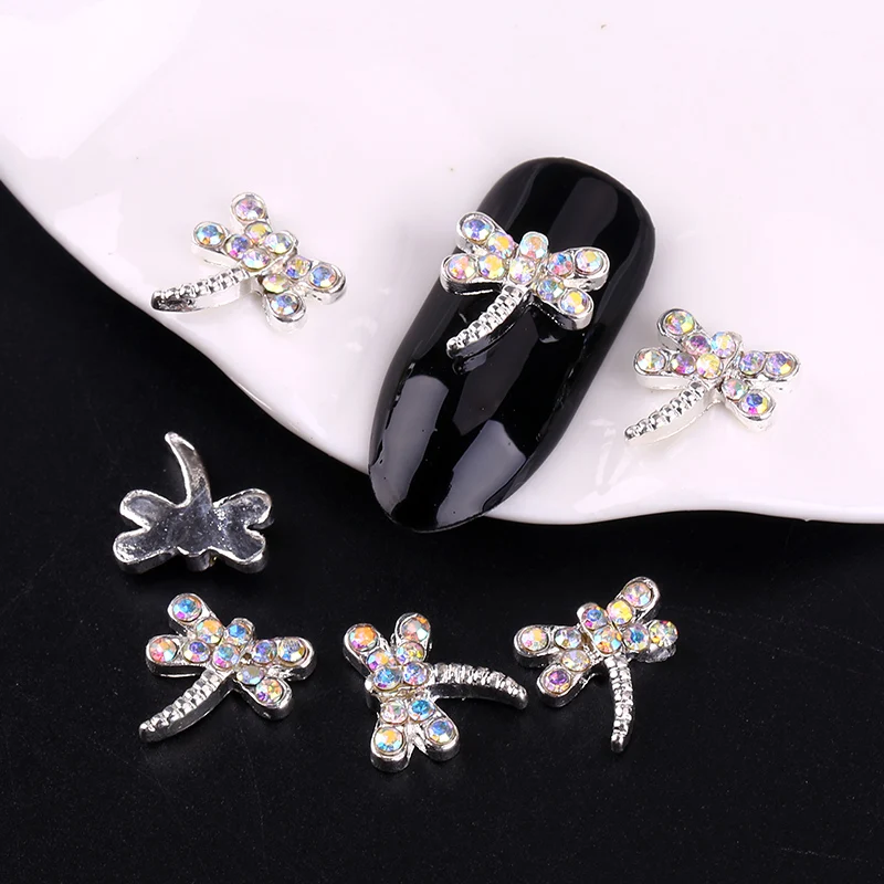 3d украшения для дизайна ногтей 10 шт Красочные Стрекозы с Стразы наклейки