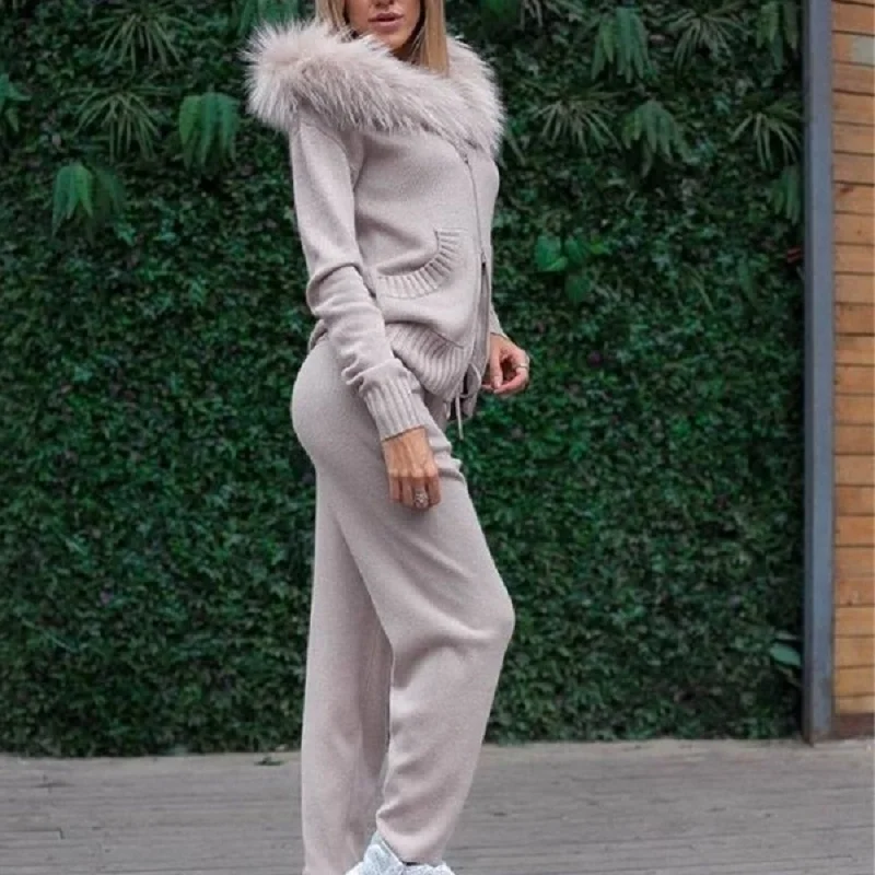 Женский трикотажный комплект Длинные повседневные трикотажные брюки и кардиган