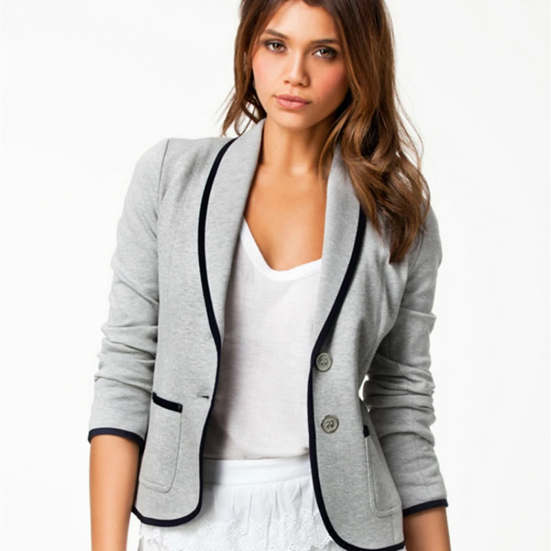 

Fashion Autumn Winter Women Blazers Feminino 2018 Long Sleeve Gray Short Blazer Female Single Breasted Lapel Elegant Suit