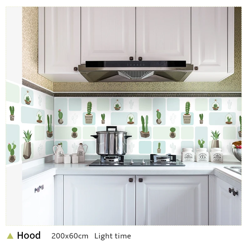 60*200cm Kitchen oil-proof wall stickers cooker high temperature waterproof tile cabinet range hood refurbished wallpaper
