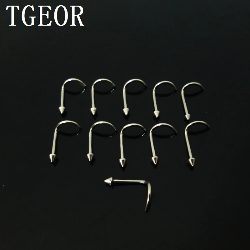 

Free shipping Hot wholesale 20G 100pcs silver spike cone fish tail shaft nose stud Stainless Steel piercing nose ring