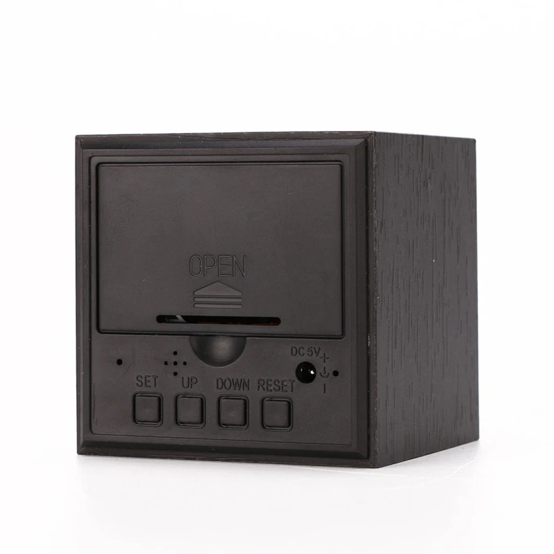 New Wooden Creative Cube Digital LED Desk Alarm Thermometer Timer Calendar USB AAA Clock