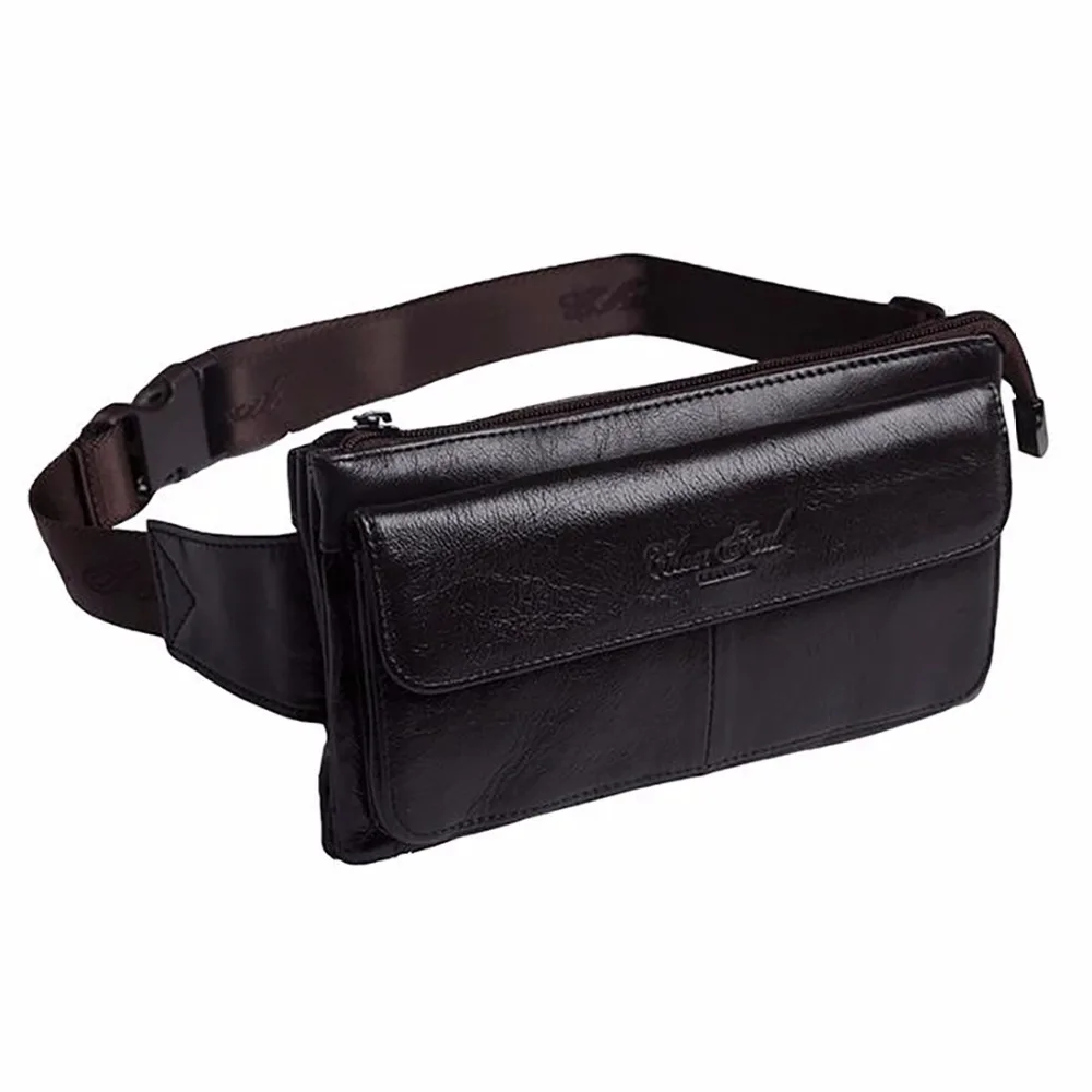 Мужская поясная сумка из натуральной воловьей кожи с несколькими карманами