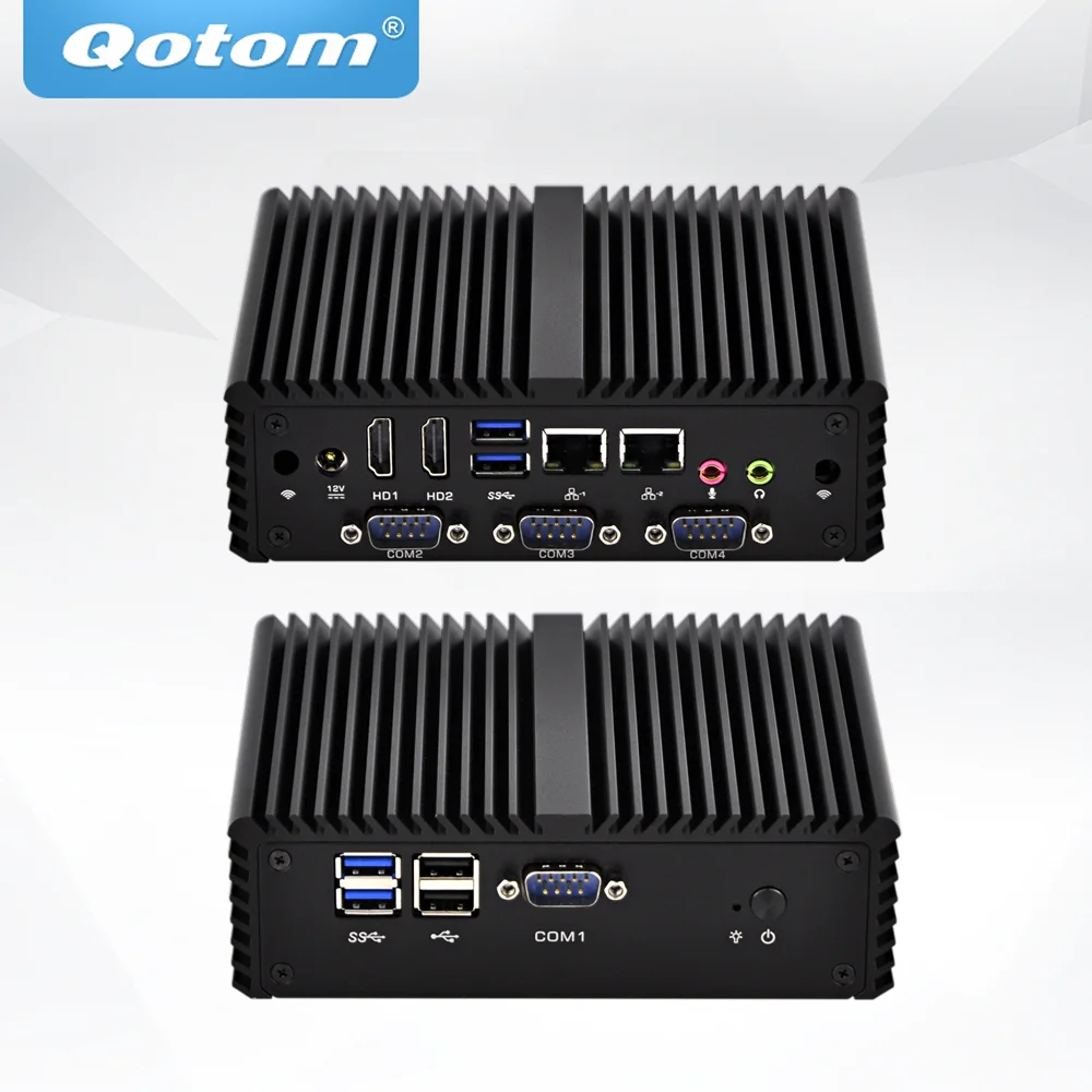 QOTOM мини-ПК с процессором Celeron 3215U двухъядерный 1,7 ГГц безвентиляторный мини-ПК слот для sim-карты