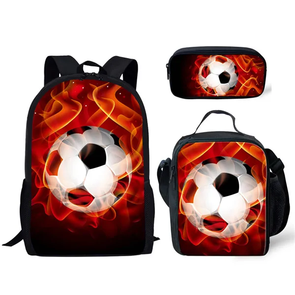 Jackherelook 3D Fire Ice Foot Ball футбол напечатанные школьные рюкзаки большой комплект из 3 предметов для мальчиков школьные сумки ранцы - Цвет: H3597CGK