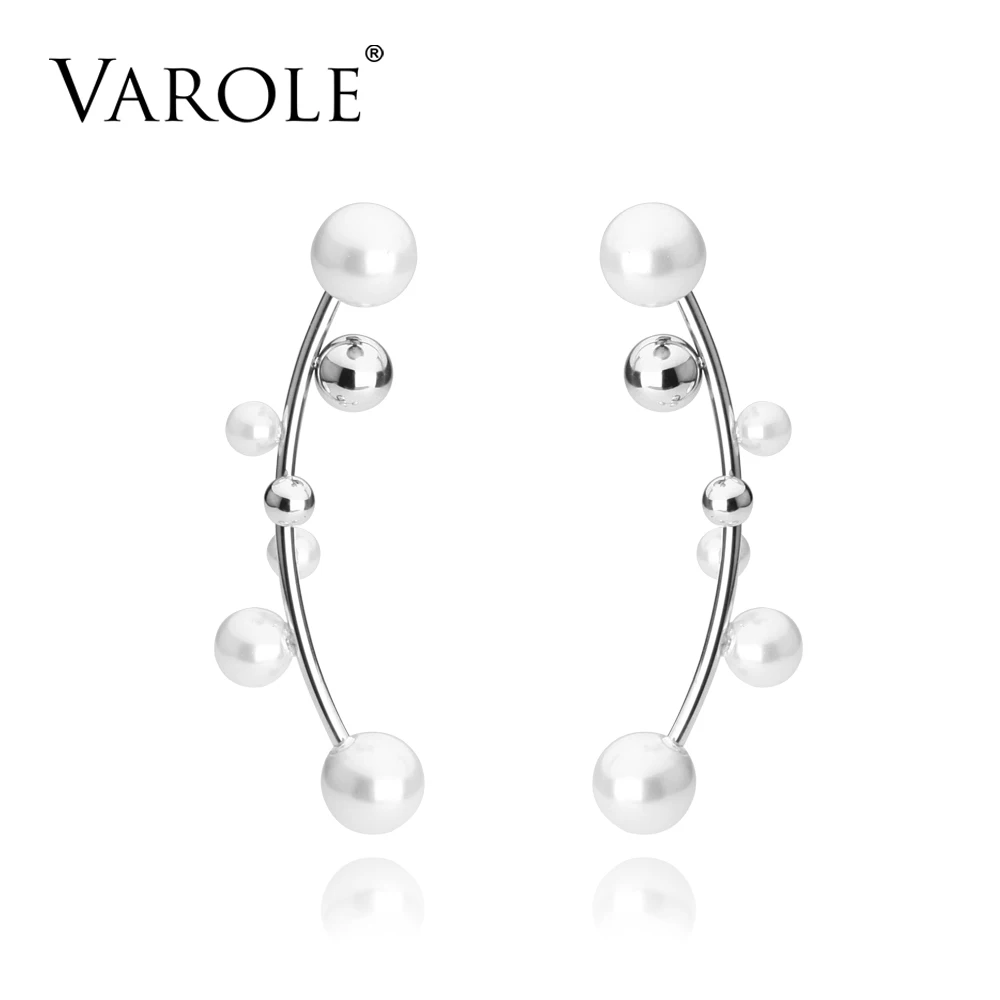 VAROLE мода, белый жемчуг, неодинаковые серьги-манжеты, серебряный цвет, клипсы для ушей, альпинистские гусеничные серьги для женщин, ювелирное изделие