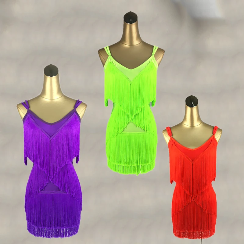 

Латинское платье для танцев слинг латинский танец платья с кисточками размеры Самба костюм ча-ча, танцор Танго Одежда для танцев женщина Пр...